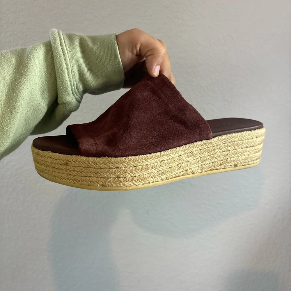 Vince Solana Espadrille Wine Color Suede Platform Slide Sandals Woman 8.5